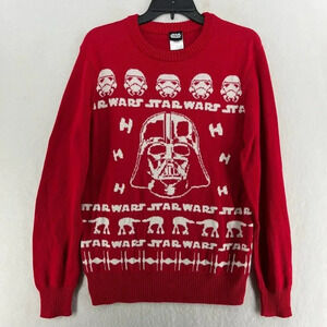Star Wars Sweater Men's Sz S Red Darth Vader Stormtrooper Knitted Crew Neck